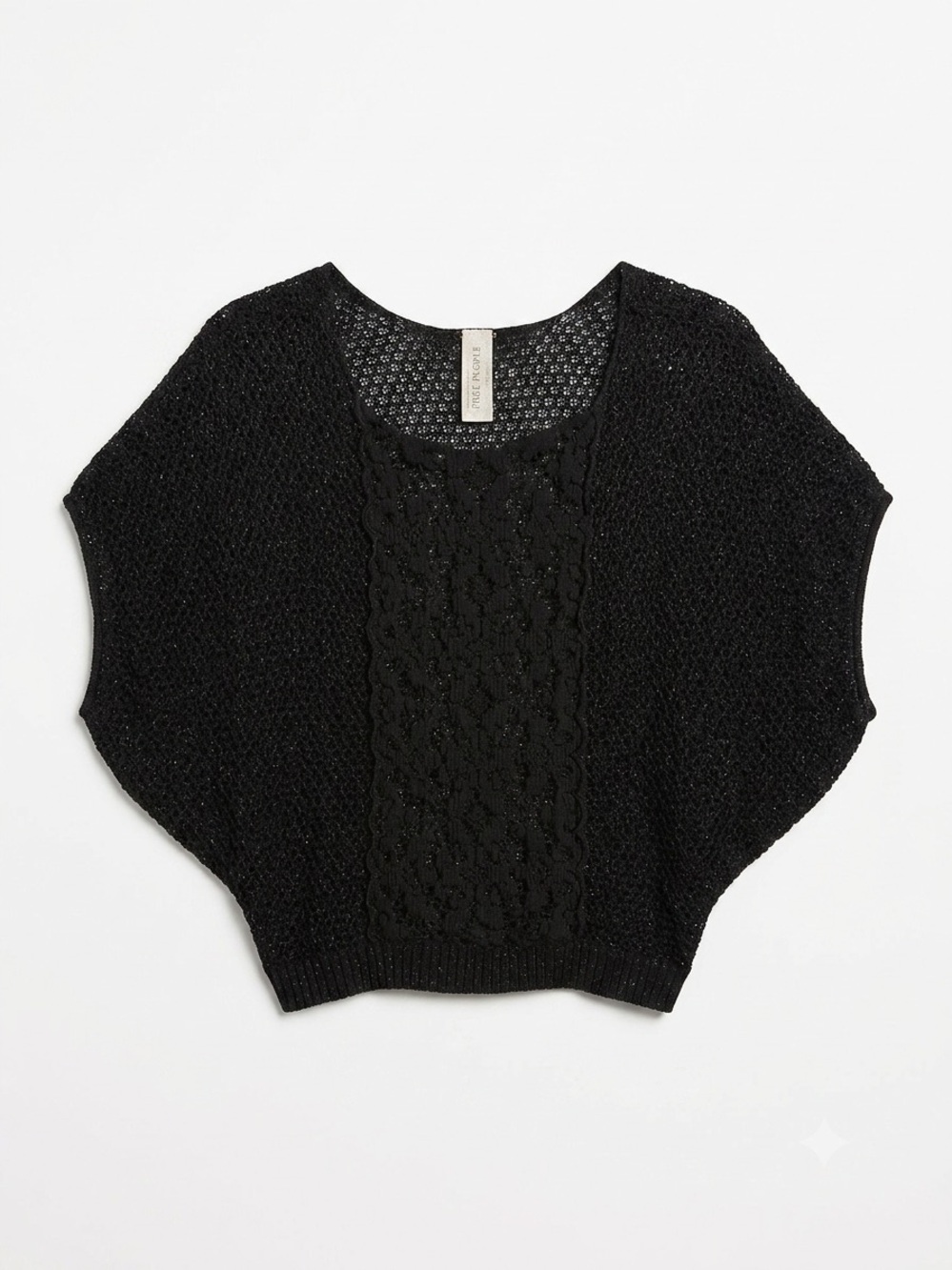 Free People Black Shimmer Knit Lace Detail Dolman Top – Size S/P